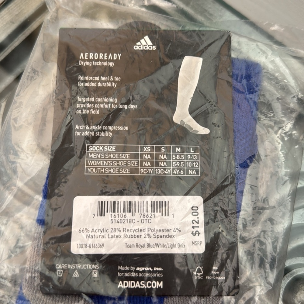 adidas blue medium Unisex-Adult Utility All Sport Over the Calf Socks one pair - Picture 3 of 4